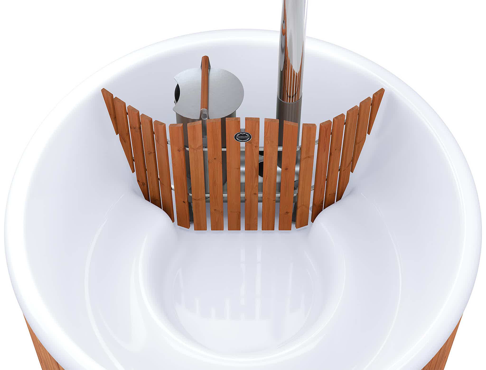 Top view of a Skargards Panel hot tub stove fence, placed in a Panel 190.