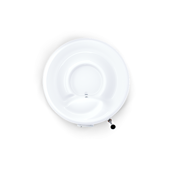 A white, round object on a white background.