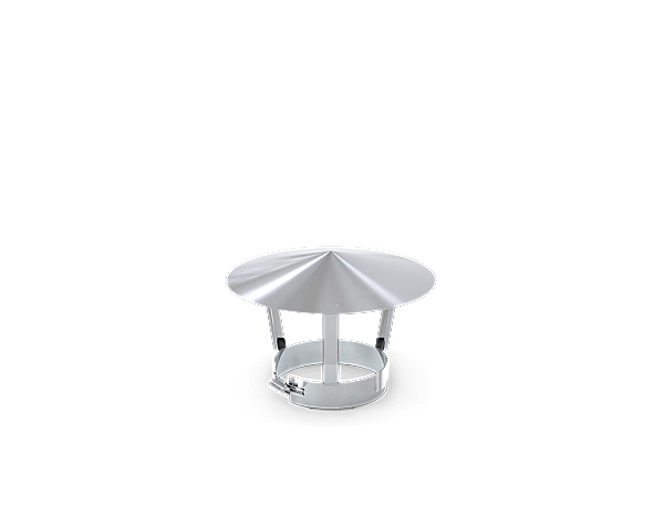 Silver round table with open canopy and black base on white surface.