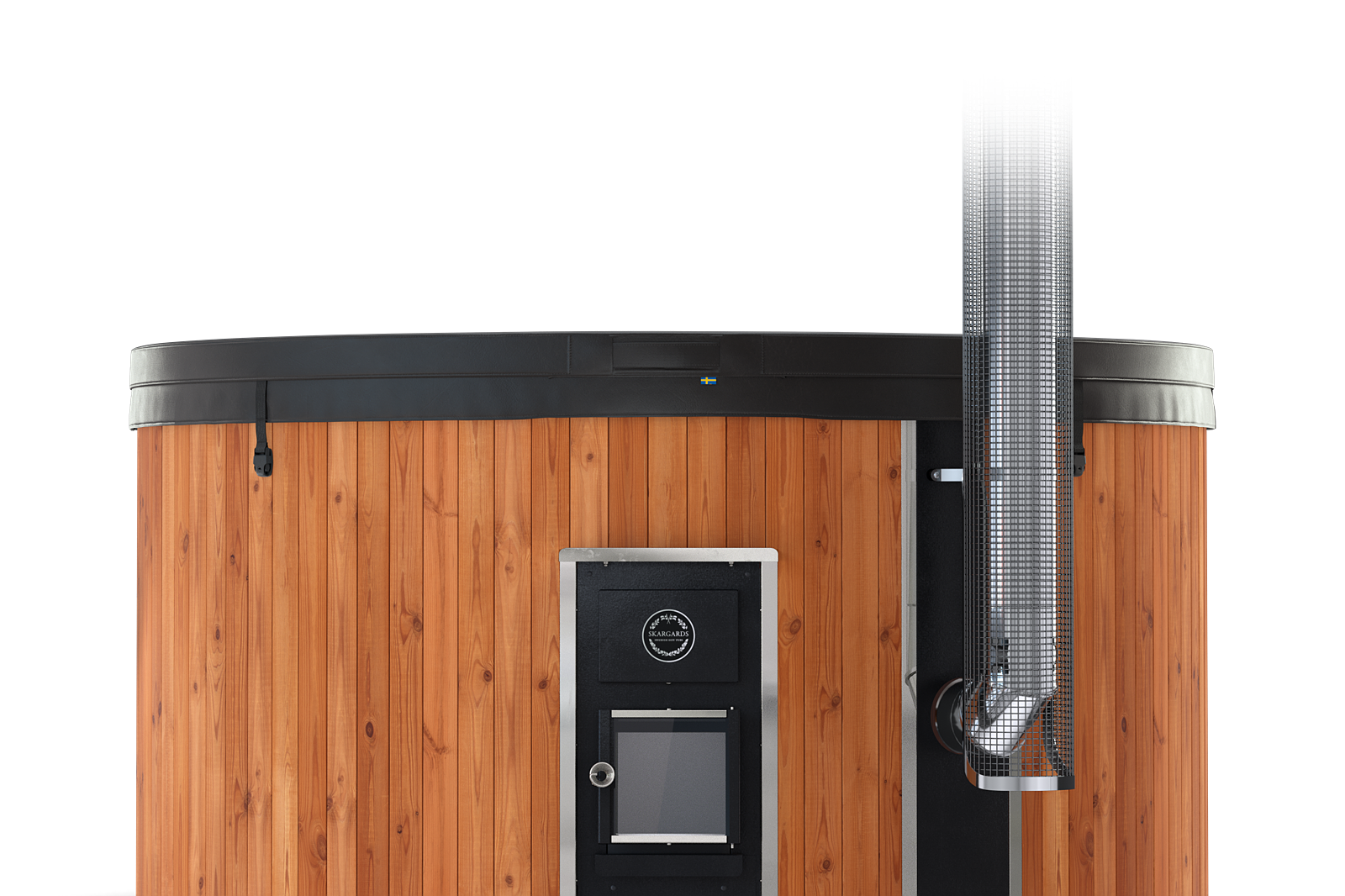 Skargards Hot Tubs Regal model with a sleek design and black door, featuring a tall silver element.