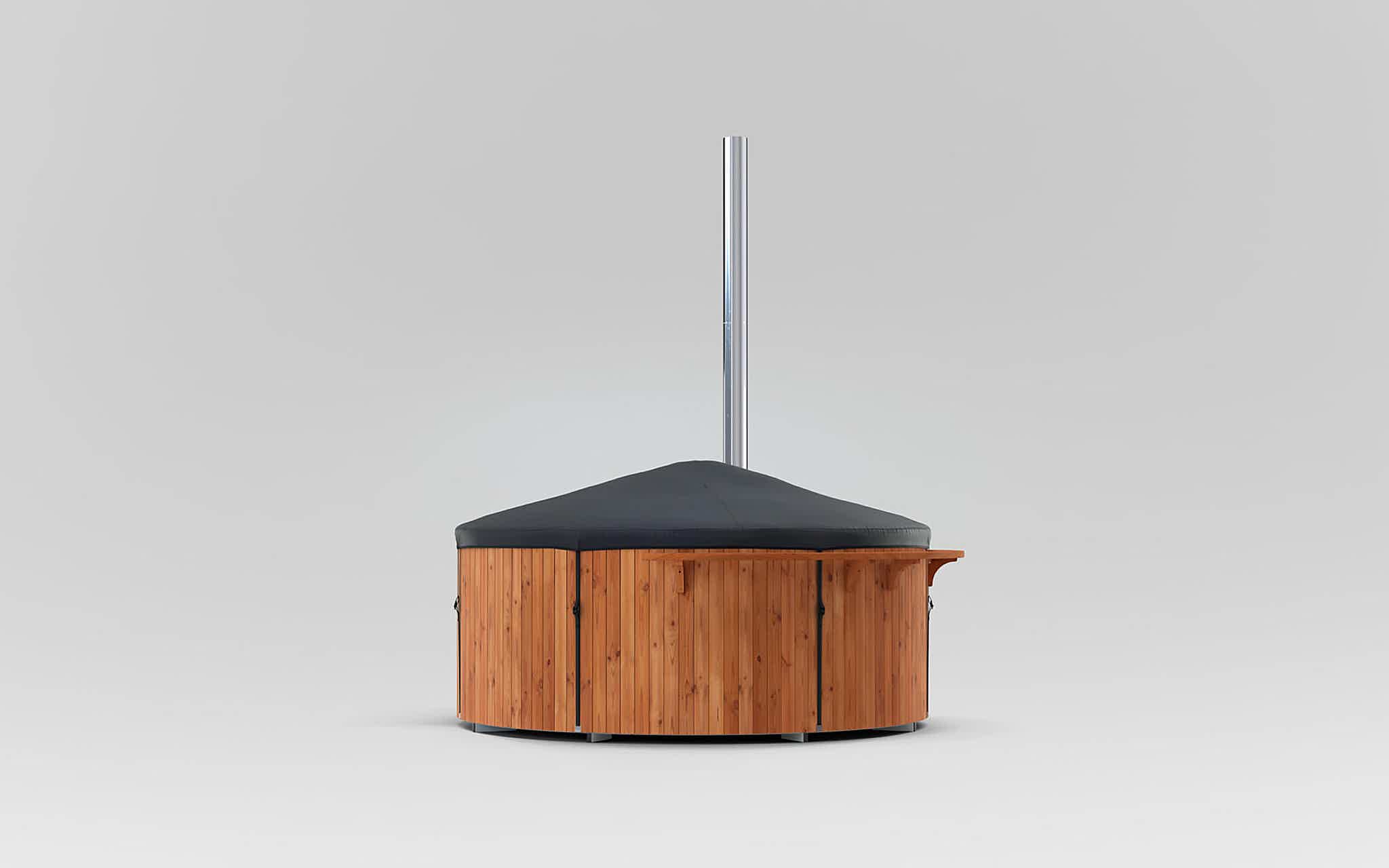 A black canvas cover for Skargards hot tubs.