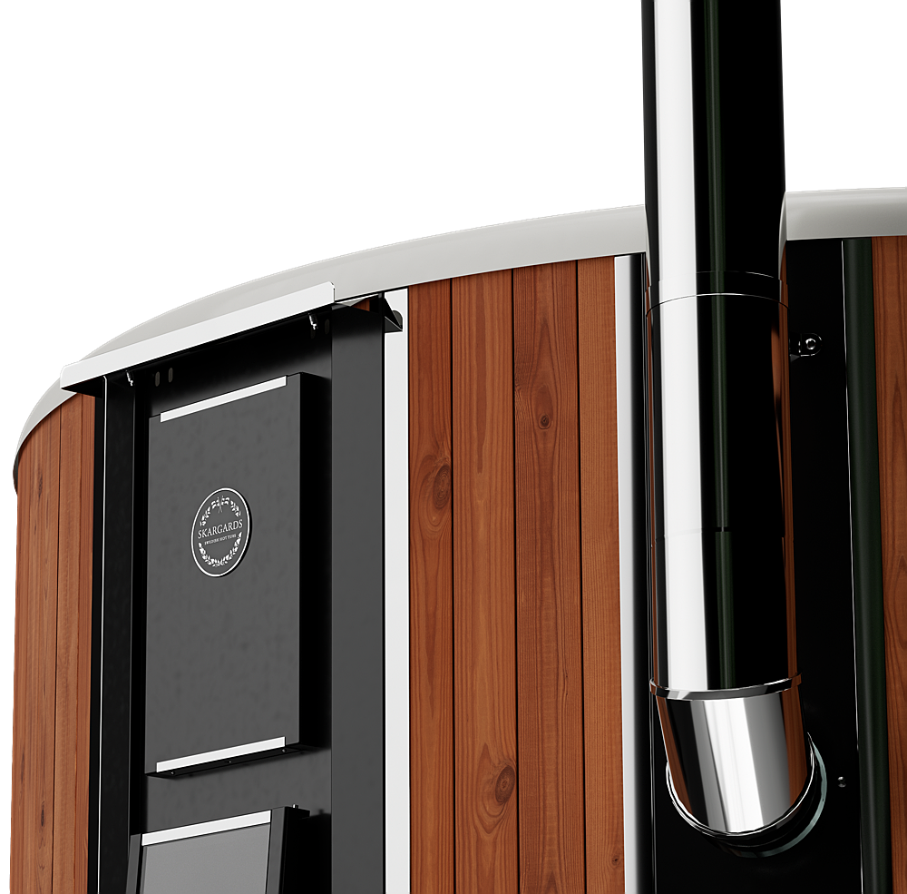 A detailed view of the service hatch on the Skargards Regal hot tub.