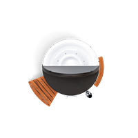 A Skargards Regal hot tub with a wood stove on a wooden platform.