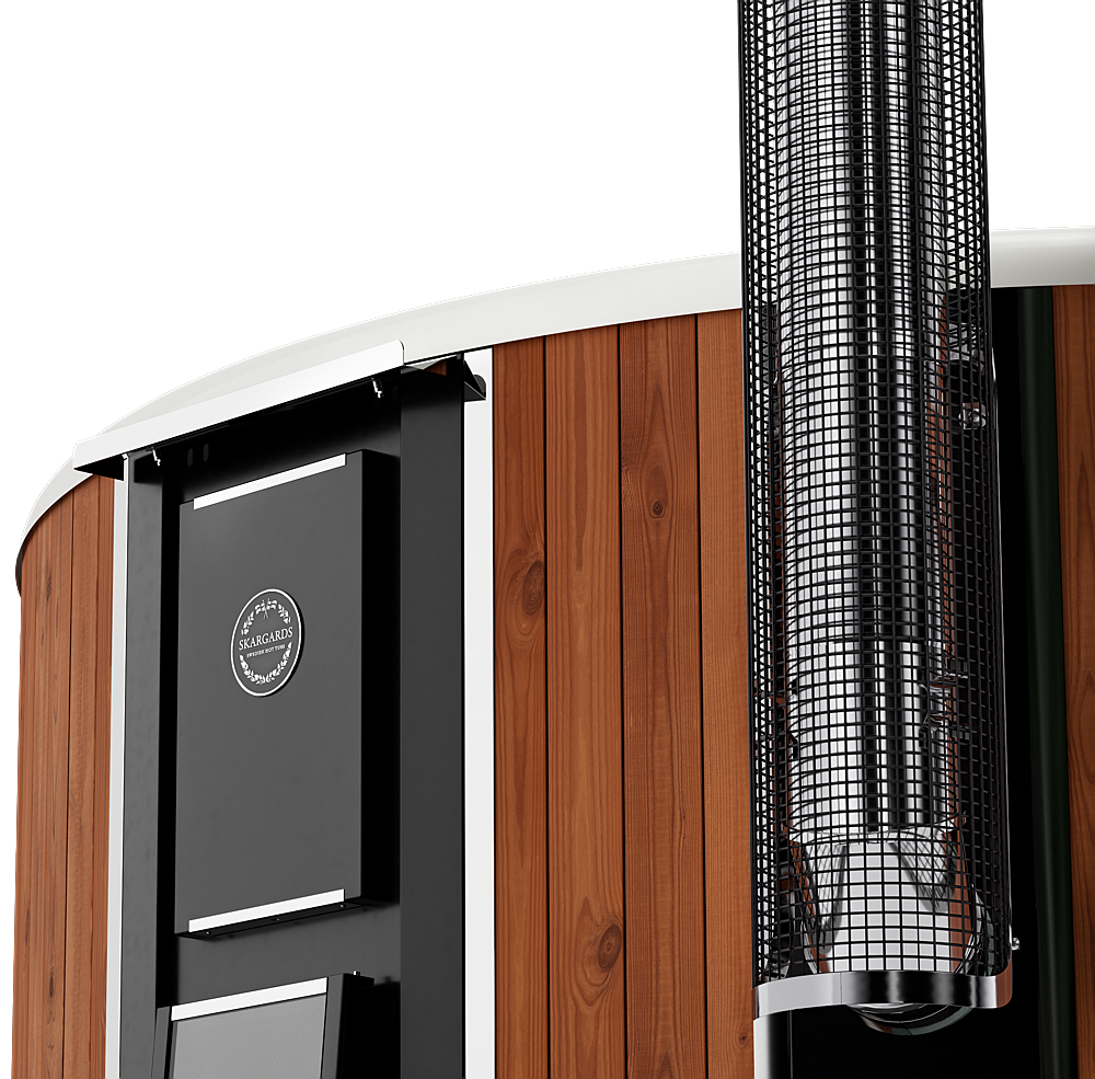 Detail of Skargards Regal hot tub with service hatch and dualburn feature.