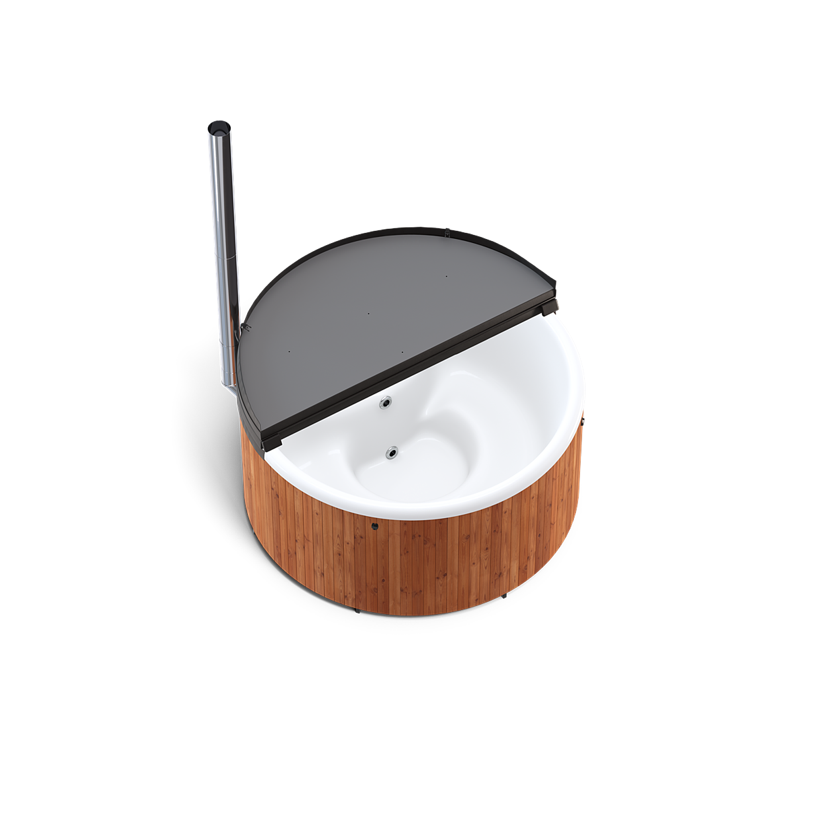 A white Skargards Regal with a black lid on a wooden base, featuring a black pole.