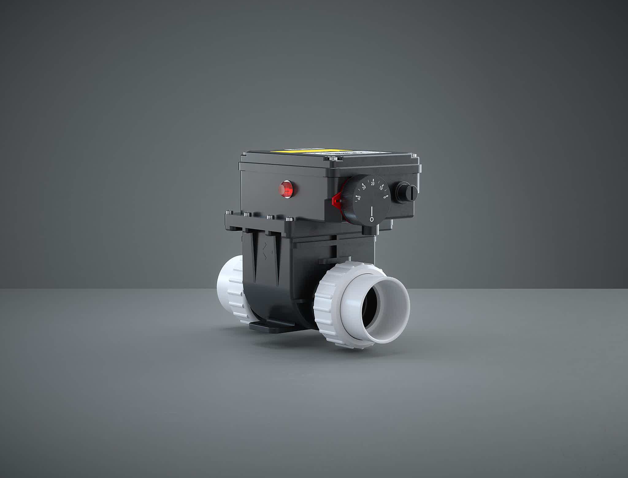 A 3D rendering of a gray frost protector for Skargards Hot Tubs.