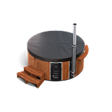 3D rendering of a Skargards Regal hot tub with a chimney and control panel.