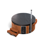 3D rendering of a Skargards Regal hot tub with a chimney and control panel.